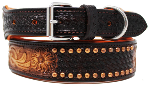 Padded Leather Hand Crafted Tooled Dog Collar 60FK46