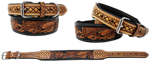 Padded Leather Hand Crafted Tooled Dog Collar 60FK47