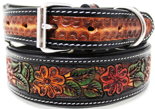 Padded Leather Hand Crafted Tooled Dog Collar 60FK48