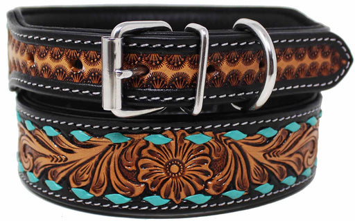 CHALLENGER Challenger 100% Cow Leather Heavy Duty Padded Tooled Dog Collar 60FK53