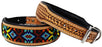 100% Full grain Leather Basket Weave Tooled Padded Beaded Dog Collar 60FK74
