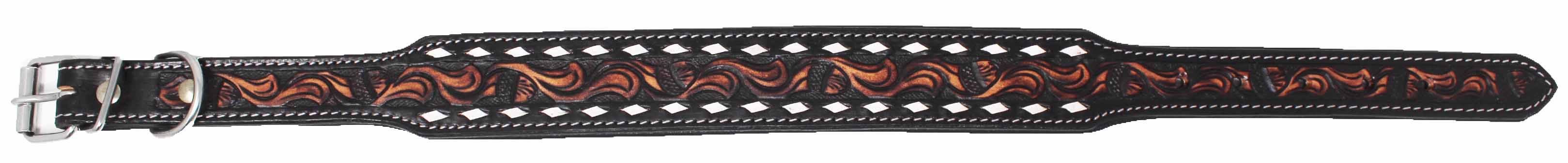 Handcrafted Sunflower Tooled Leather Dog Collar 60FK76