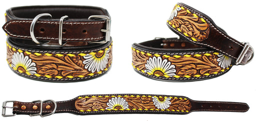 Padded Leather Dog Collar Floral Hand Tooled 60HR06