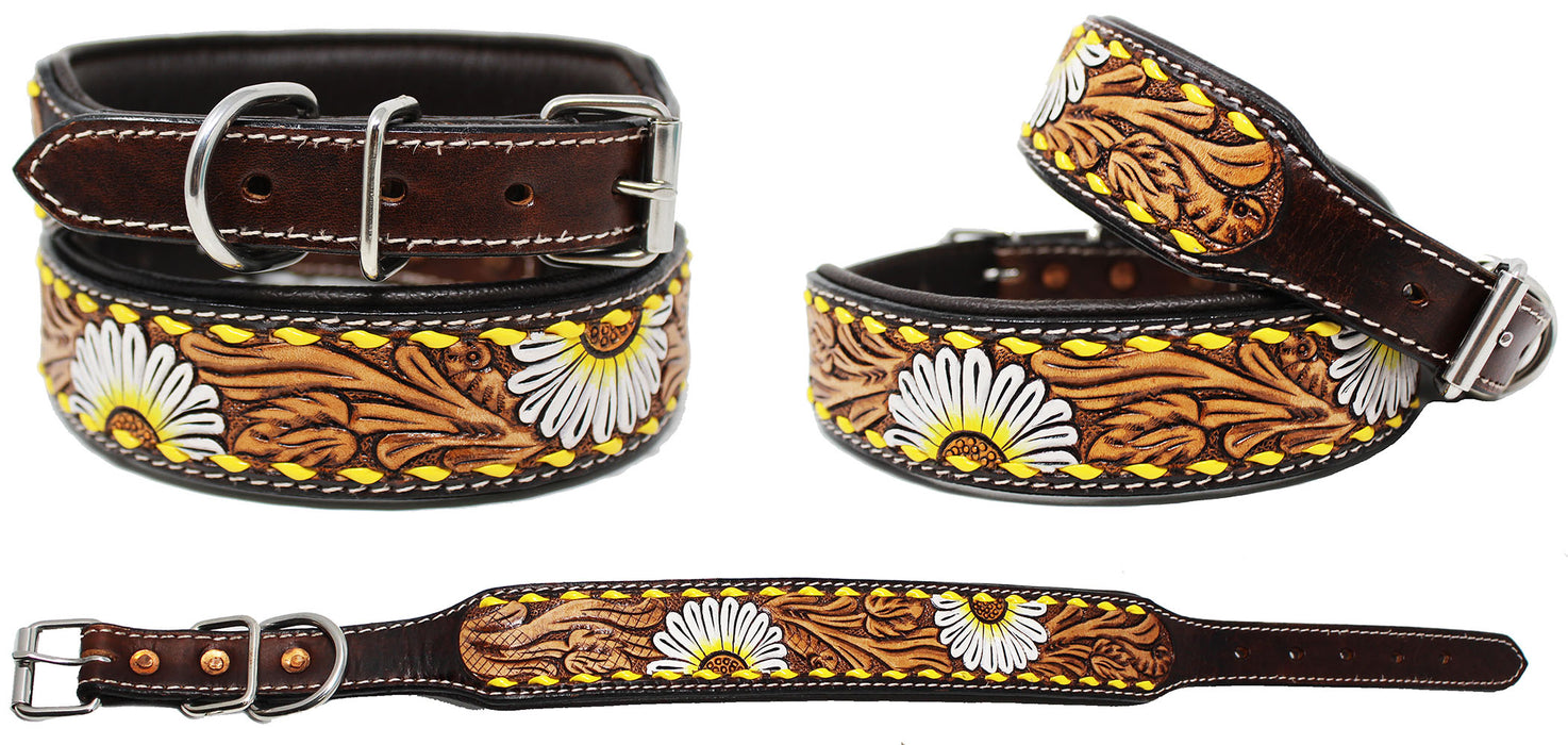 Padded Leather Dog Collar Floral Hand Tooled 60HR06