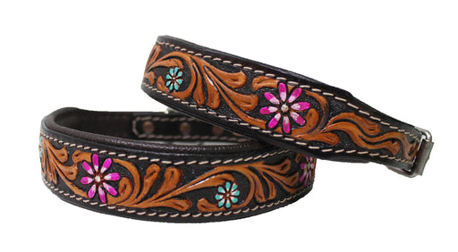 Padded Leather Dog Collar Floral Hand Tooled 60HR15