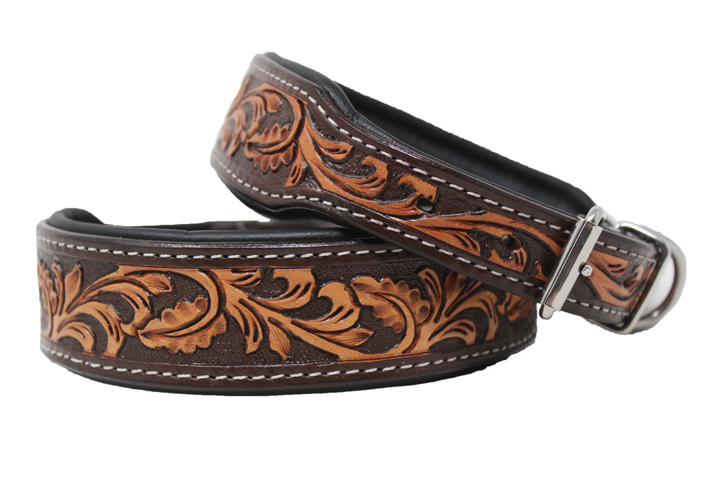 Oak Leaf Tooled Padded Leather Beaded Dog Puppy 60RSTooled