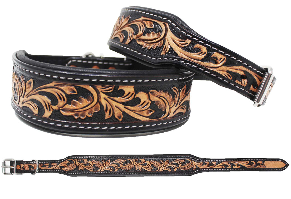 Oak Leaf Tooled Padded Leather Beaded Dog Puppy 60RSTooled