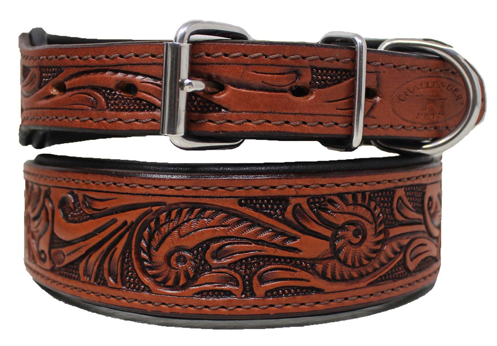 Oak Leaf Tooled Padded Leather Beaded Dog Puppy 60RSTooled