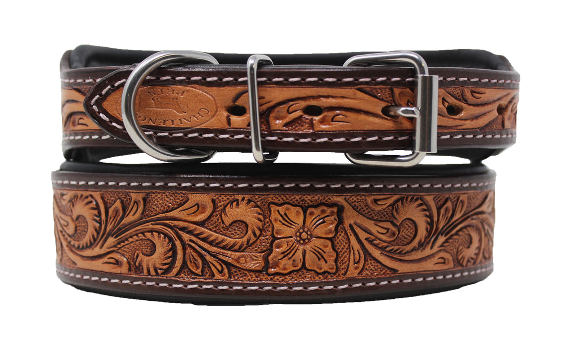 Oak Leaf Tooled Padded Leather Beaded Dog Puppy 60RSTooled