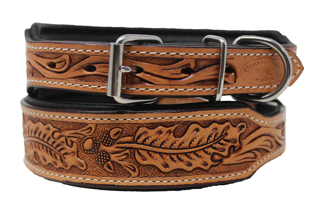 Oak Leaf Tooled Padded Leather Beaded Dog Puppy 60RSTooled