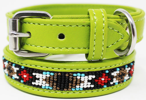 Soft Genuine Leather Beaded Padded Dog Puppy Collar  60RT01