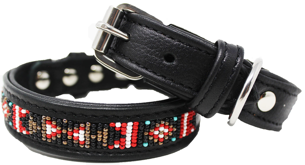 Soft Genuine Leather Beaded Padded Dog Puppy Collar  60RT02