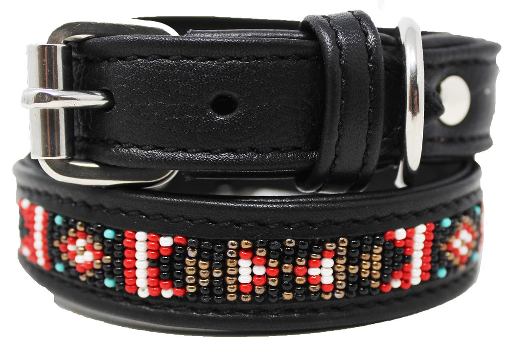 Soft Genuine Leather Beaded Padded Dog Puppy Collar  60RT02