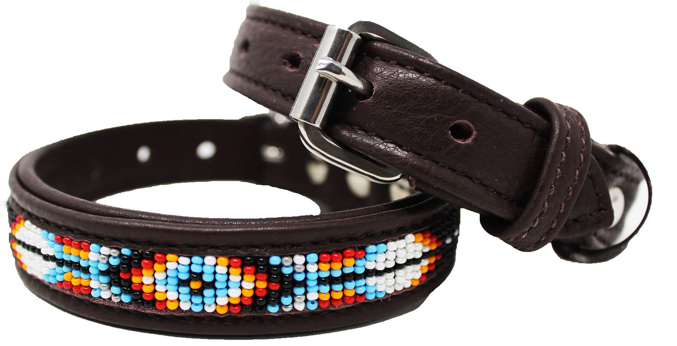 Soft Genuine Leather Beaded Padded Dog Puppy Collar  60RT04