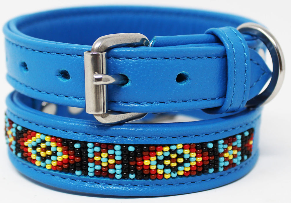 Soft Genuine Leather Beaded Padded Dog Puppy Collar  60RT06