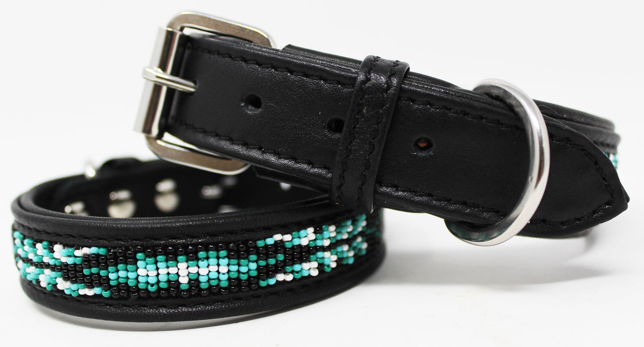 Soft Genuine Leather Beaded Padded Dog Puppy Collar  60RT08