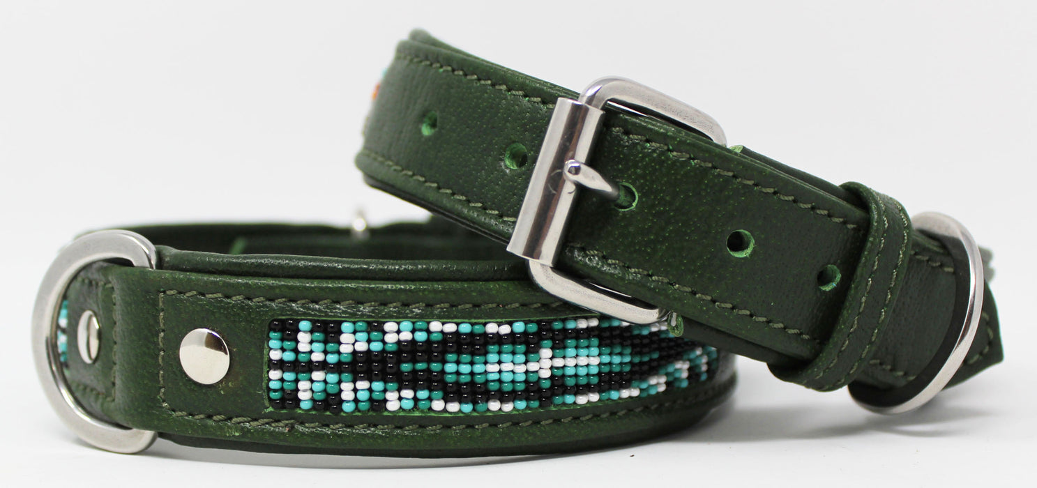 Soft Genuine Leather Beaded Padded Dog Puppy Collar  60RT08