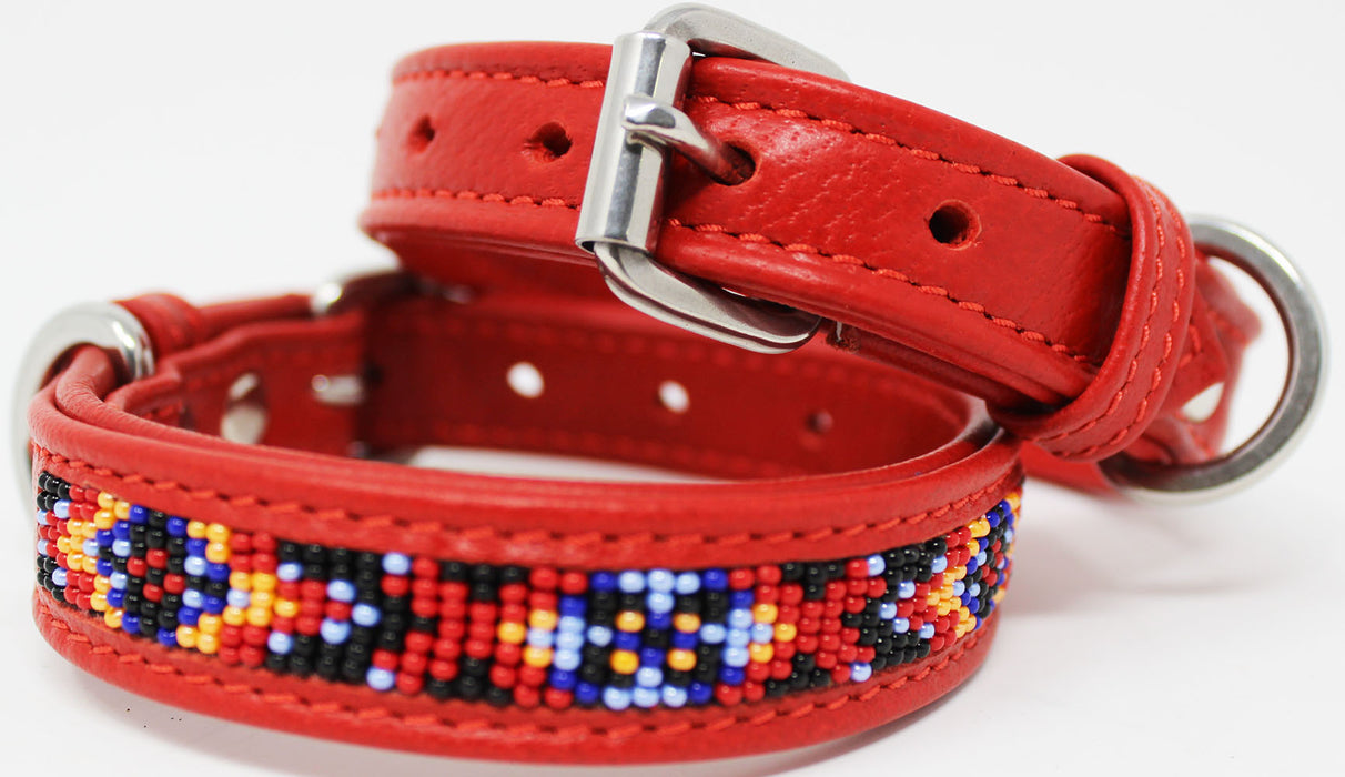 Soft Genuine Leather Beaded Padded Dog Puppy Collar  60RT09