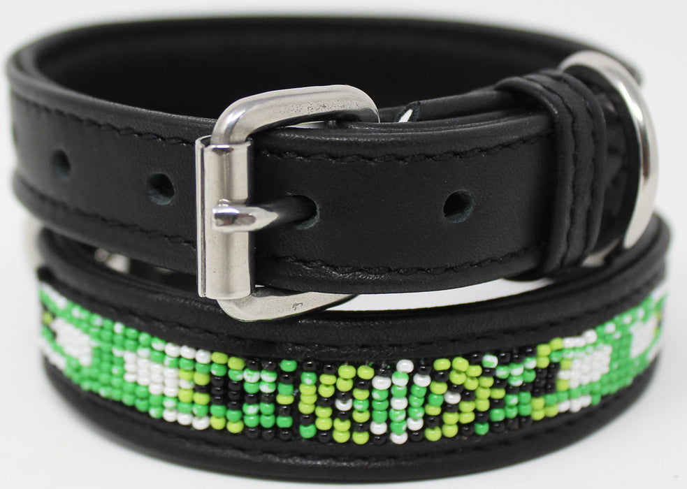 Soft Genuine Leather Beaded Padded Dog Puppy Collar  60RT10