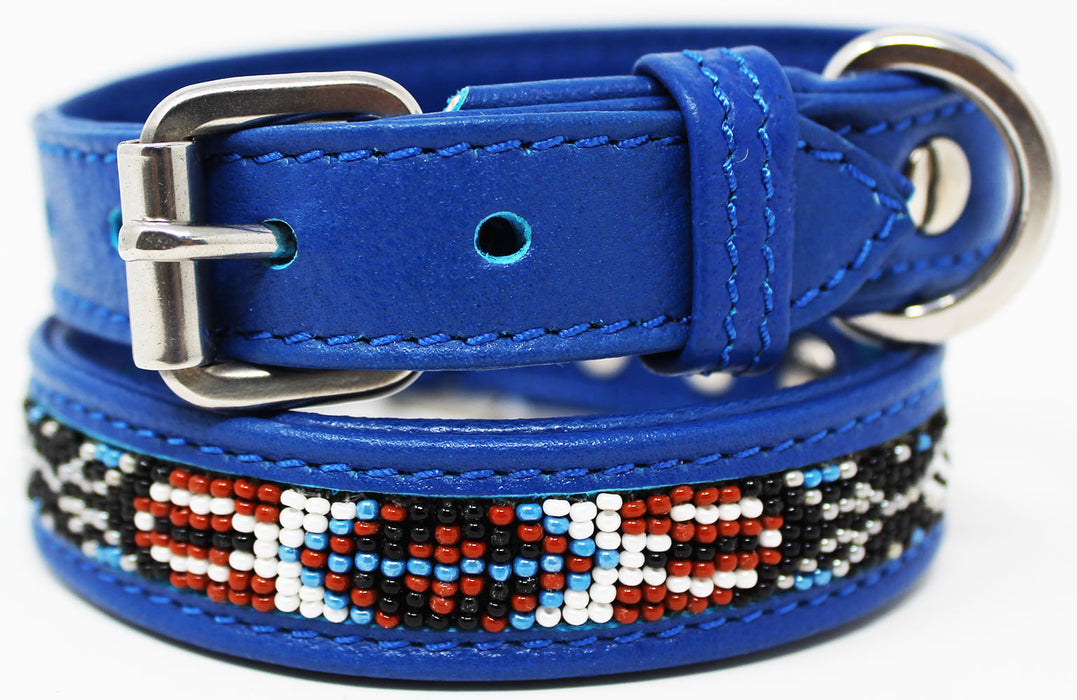 Soft Genuine Leather Beaded Padded Dog Puppy Collar  60RT11