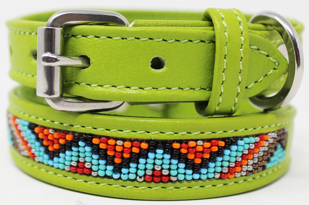 Soft Genuine Leather Beaded Padded Dog Puppy Collar  60RT12