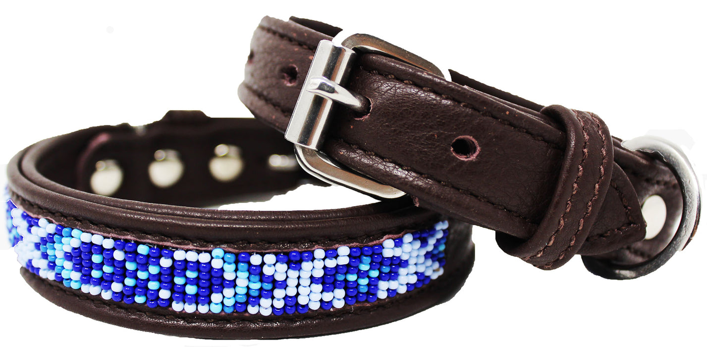 Soft Genuine Leather Beaded Padded Dog Puppy Collar  60RT14