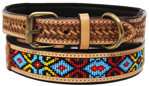 Basket Weave Tooled Padded Leather Beaded Dog Puppy 60RT15