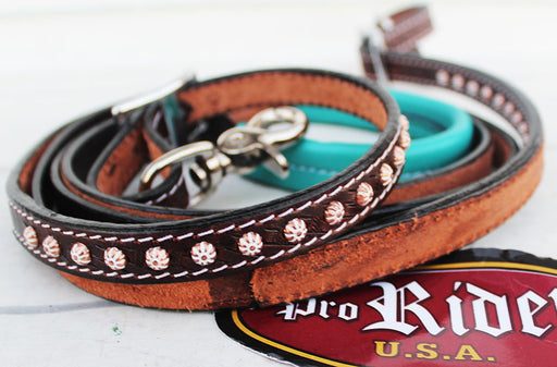 Horse 8ft Contest Western Tack Leather Barrel Rein Turquoise Reins Rodeo 6638