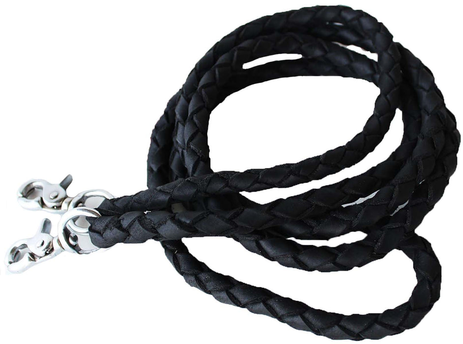 3/8" x 7'- 8' Horse Horse Western Purple Leather Round Braided Roper Reins 6652