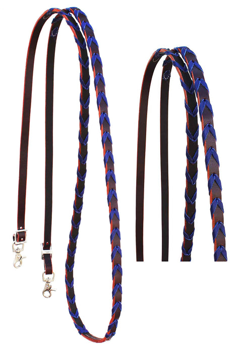 Horse Western 8' Long Tack Laced Brown Leather Barrel Contest Reins 6657