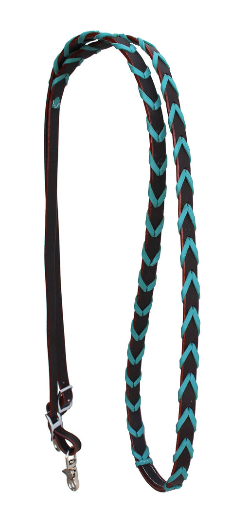 Horse Roping Tack Western Barrel Harness Leather Reins Brown Turquoise 6657TR