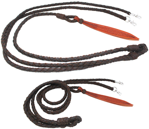 Horse Western Black Oiled Leather Hand Braided Rommel Reins Popper 6659VR