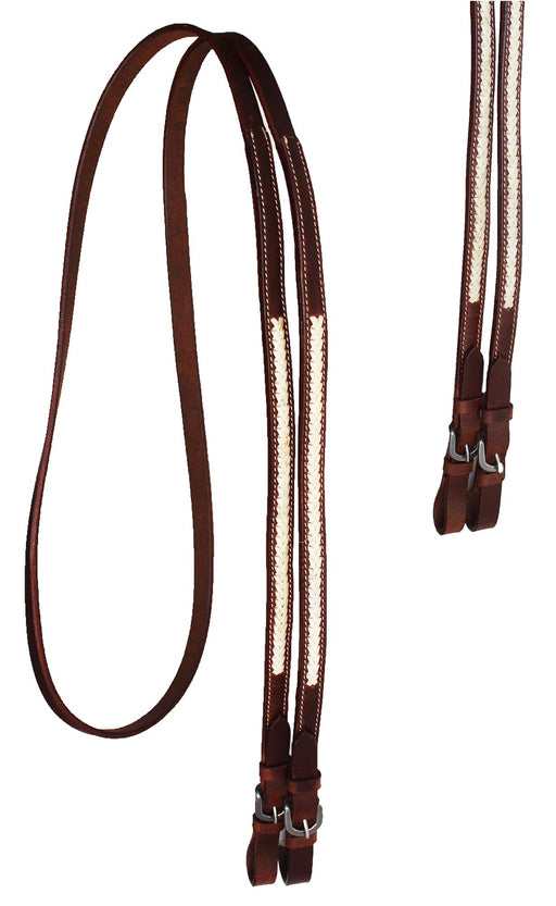 Horse Horse Western Brown Full-Grain Leather Rawhide Braided Ends Barrel Reins 6677BR