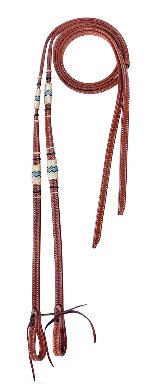 Horse Western 8' Tan Leather Turquoise Rawhide Barrel Reins 6678S