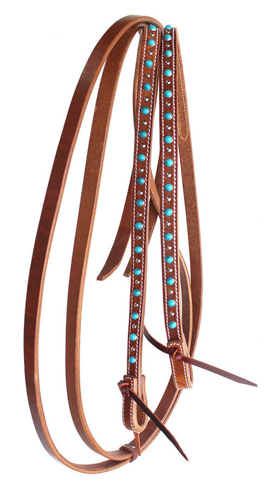Horse Western 8ft Harness Leather Show Split Reins w/ Turquoise Stones 6682TR