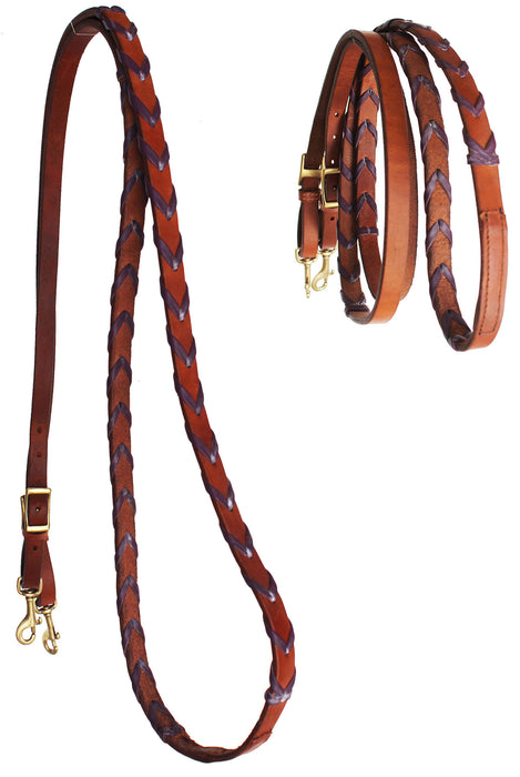 Horse Western Harness Leather Laced Barrel Contest Reins Brass Hardware 6692