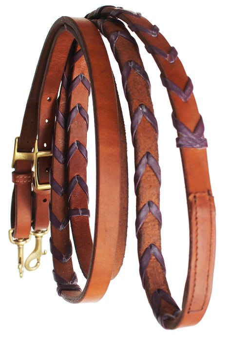 Horse Western Harness Leather Laced Barrel Contest Reins Brass Hardware 6692