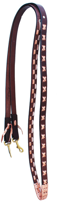 Horse Horse Western Brown Leather 8' Rose Gold Laced Barrel Contest Reins 66AA03