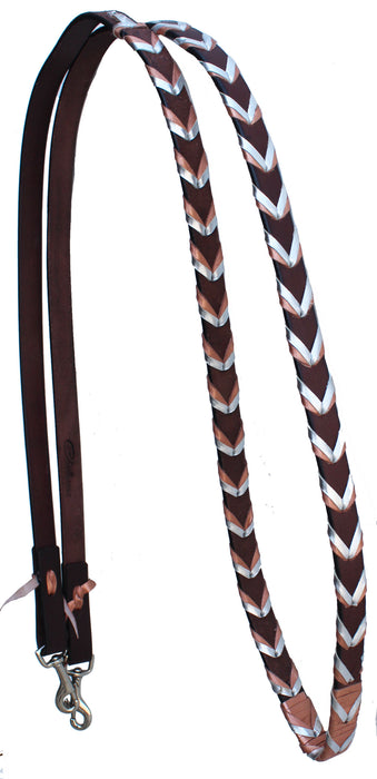 Horse Western Brown Leather 8' Rose Silver Laced Barrel Contest Reins 66AA06