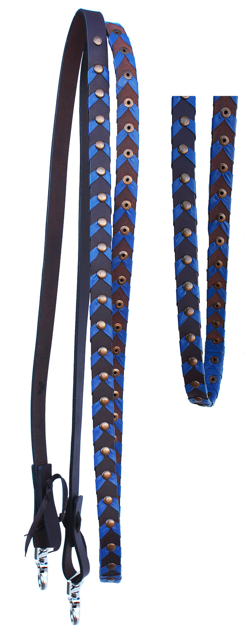 Horse Horse Western Brown Leather 8' Blue Laced Barrel Contest Reins 66AA07