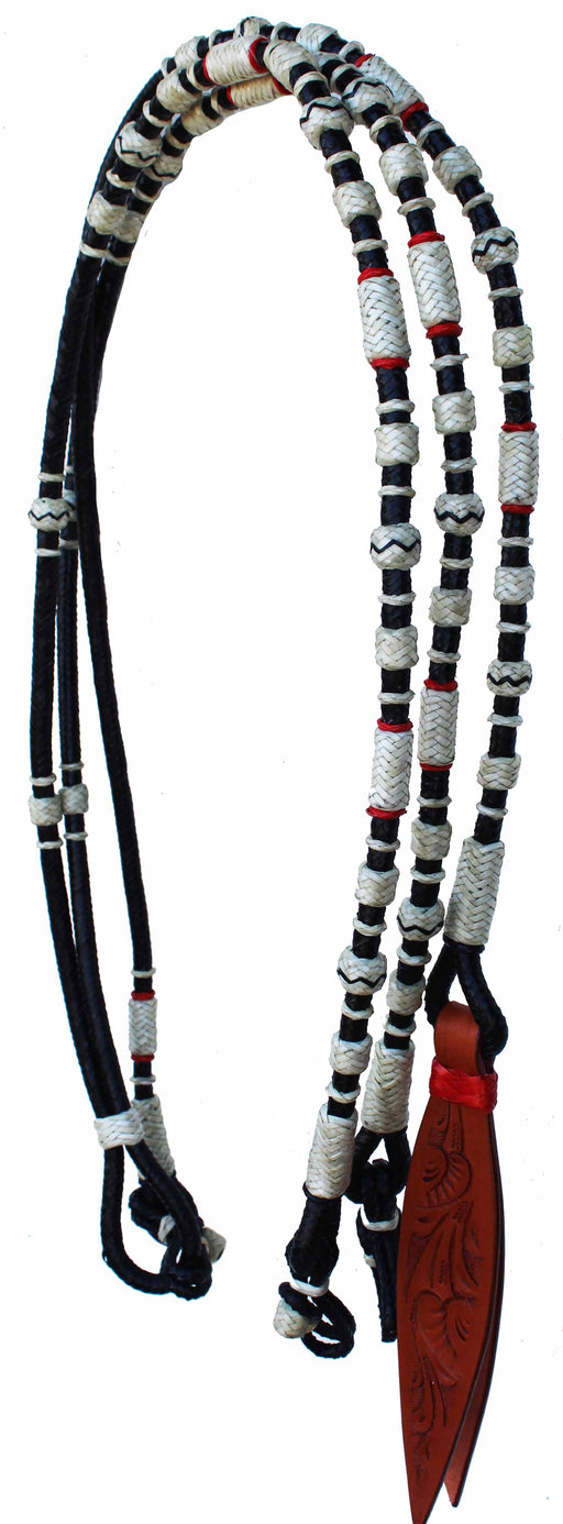 Horse Western Tack Leather Rawhide Romel Romal Reins Tooled Popper 66BT
