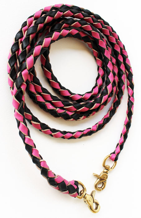 Horse Western Round Braided Leather Roper Reins Brass 66Single