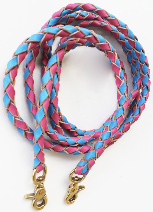 Horse Western Round Braided Leather Roper Reins Brass 66Single