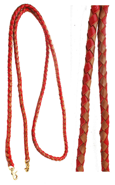 Horse Western Round Braided Leather Roper Reins Brass 66Single