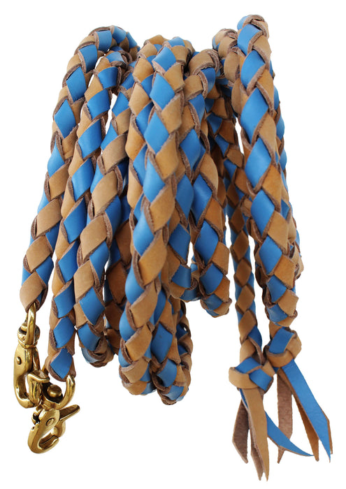 Horse Western Round Braided Leather Roper Split Reins Brass 66Split