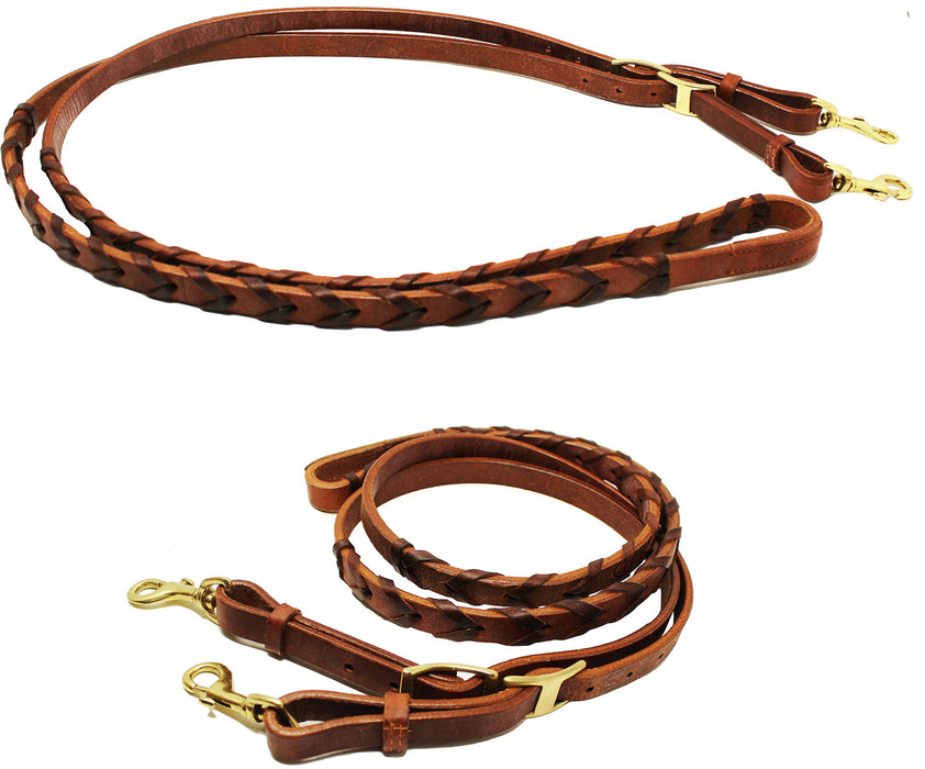 8' Horse Western Challenger Leather Latigo Laced Barrel Contest Reins 66RT10