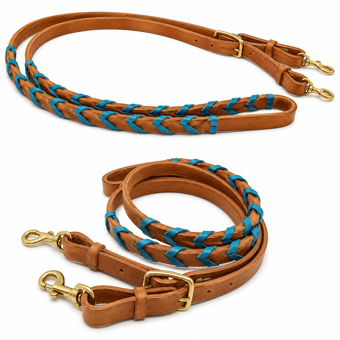 8' Horse Western Challenger Leather Latigo Laced Barrel Contest Reins 66RT10