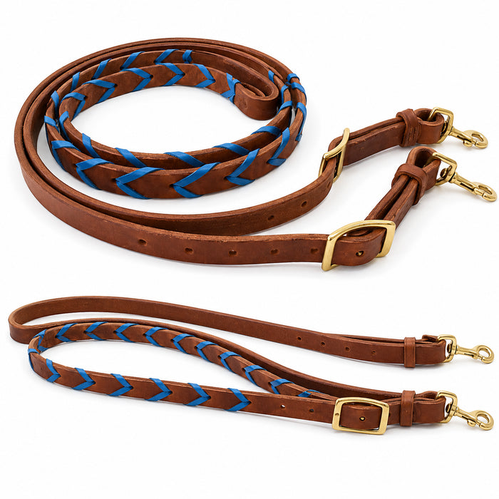 8' Horse Western Challenger Leather Latigo Laced Barrel Contest Reins 66RT10