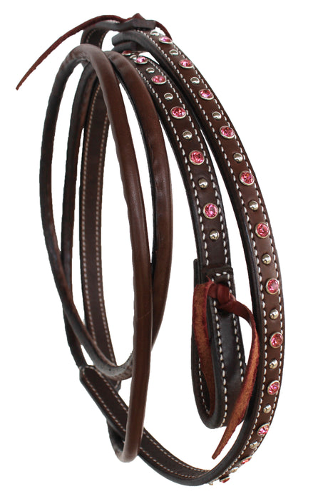 Horse Western 8ft Contest Barrel Rolled Brown Leather Reins 66RT21