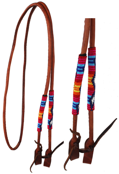 Horse Western 8ft Rolled Leather Beaded Barrel Reins w/ Tie Ends 66RT38